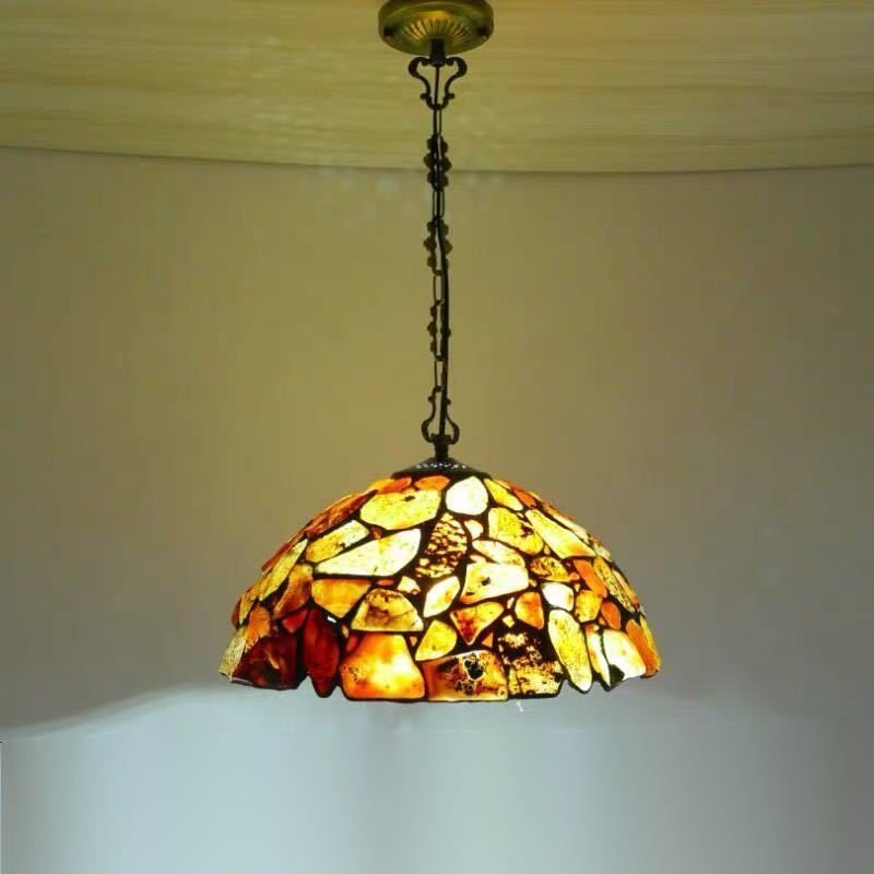 ステンドグラス ペンダントライト ．豪華天井照明ステンドグラスランプ ガラス工芸品 電源直結タイプ