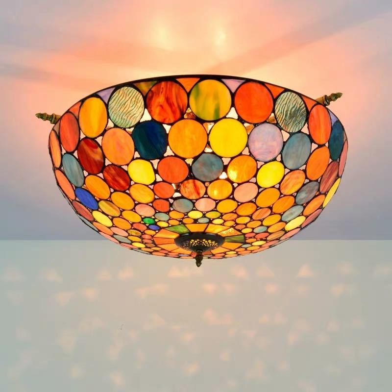 ステンドグラス．ペンダントライト豪華天井照明ステンドグラスランプ ガラス工芸品 幅65cm 電源直結タイプ