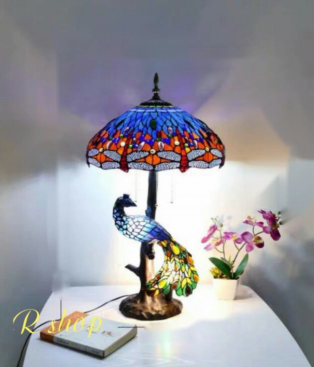 高級ガラス工芸スタンド ．ステンドグラスランプ 卓上スタンド 豪華テーブルランプ 卓上照明