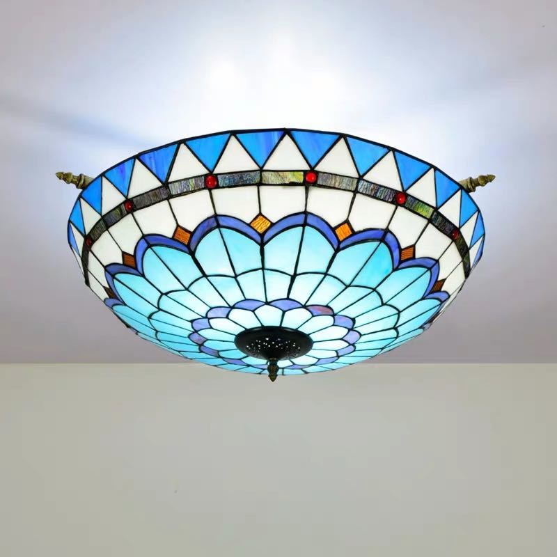 ステンドグラス ペンダントライト豪華天井照明ステンドグラスランプ ガラス工芸品 幅65cm 電源直結タイプ