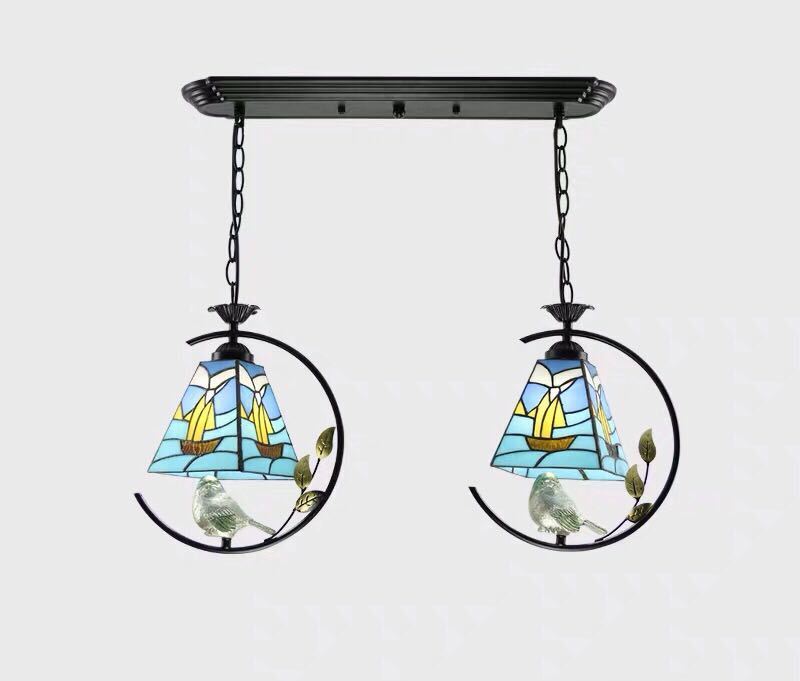 ステンドグラス．ペンダントライト豪華天井照明ステンドグラスランプ ガラス工芸品 電源直結タイプ