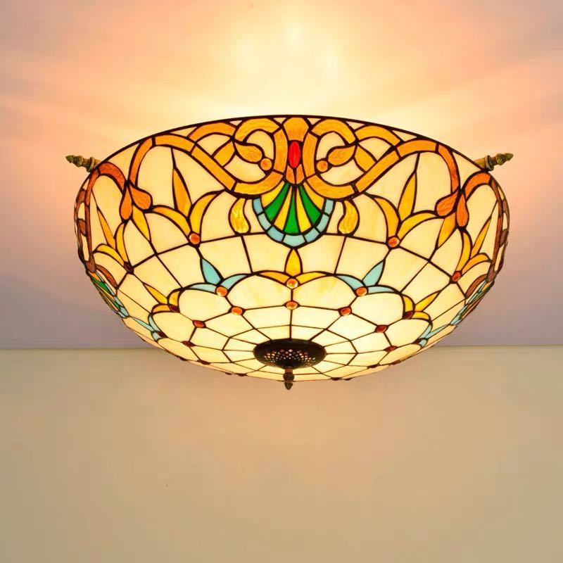 ステンドグラス．ペンダントライト豪華天井照明ステンドグラスランプ ガラス工芸品 電源直結タイプ