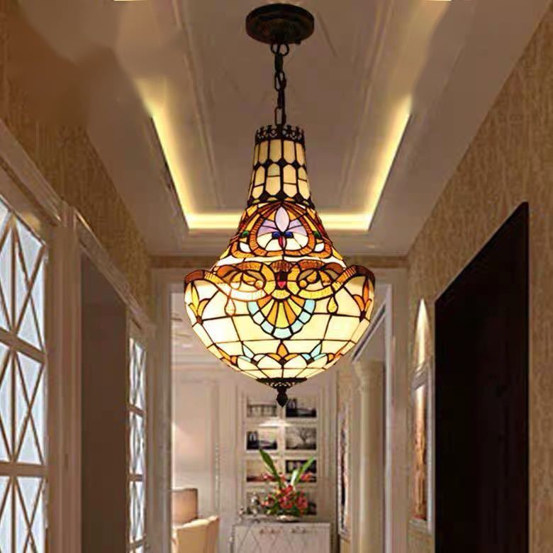 ステンドグラス ペンダントライト 豪華天井照明ステンドグラスランプ ガラス工芸品 30cm 電源直結タイプ