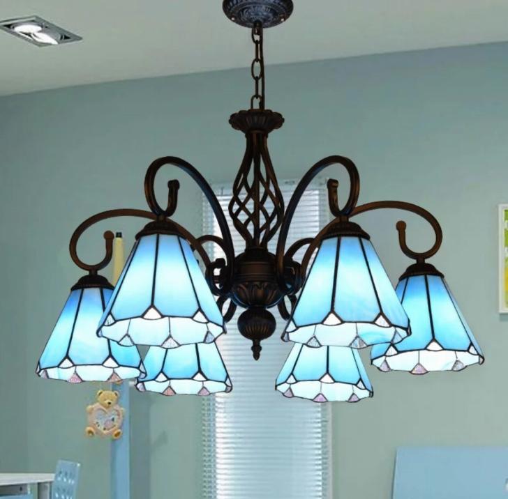 L9ステンドグラス．ペンダントライト豪華天井照明ステンドグラスランプ ガラス工芸品 6灯 電源直結タイプ