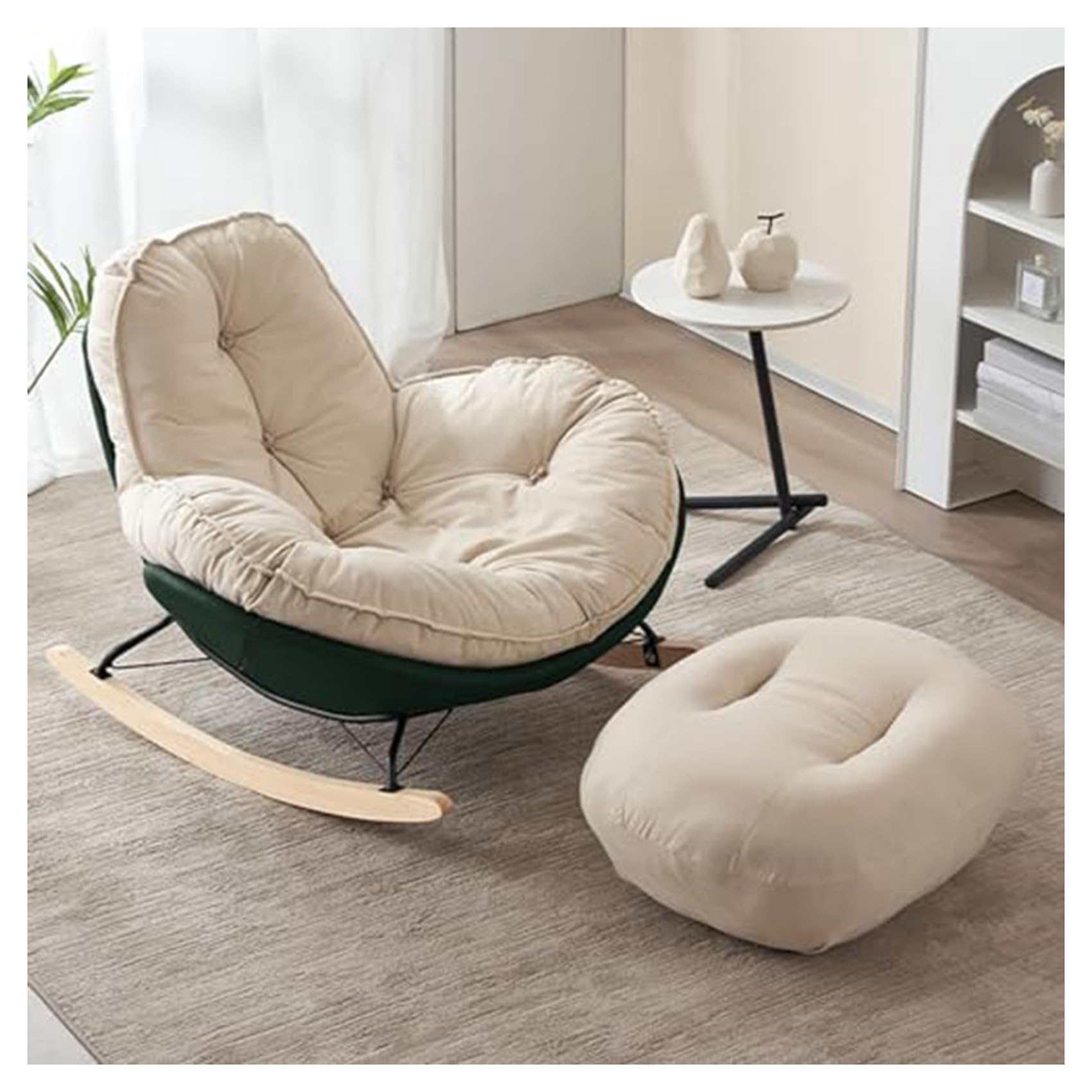 ロッキングチェア リクライニングチェア 北欧 ロッキング リクライニングチェア パーソナル イージーチェア バルコニーリラックスチェ 簡単に組立 柔らかく 座り心地良い 客間寝室家庭用ームシングルチェアゆりかご 濃い緑色