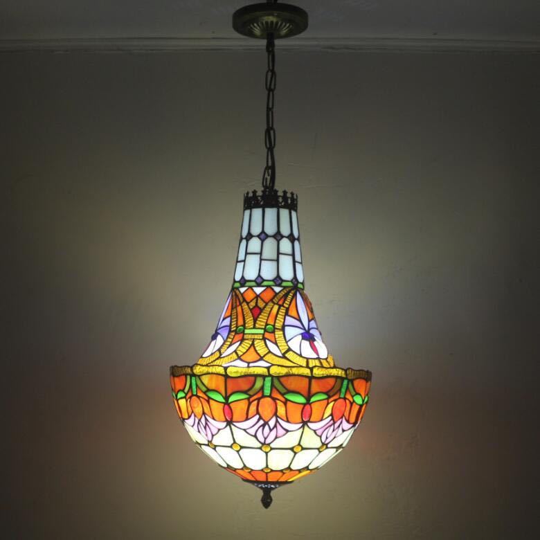 ステンドグラス ペンダントライト 豪華天井照明ステンドグラスランプ ガラス工芸品 30cm 電源直結タイプ