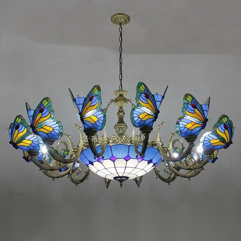 ステンドグラス ペンダントライト豪華天井照明ステンドグラスランプ ガラス工芸品 高級照明 電源直結タイプ