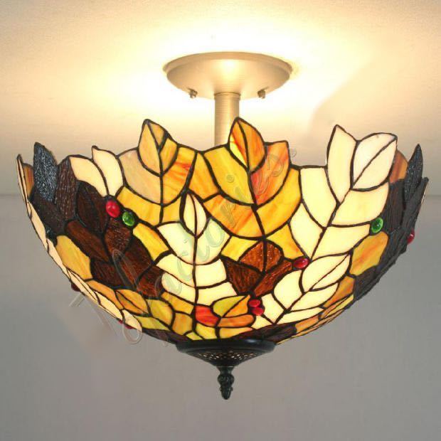 テンドグラス ペンダントライト豪華天井照明ステンドグラスランプ ガラス工芸品．高級照明 電源直結タイプ