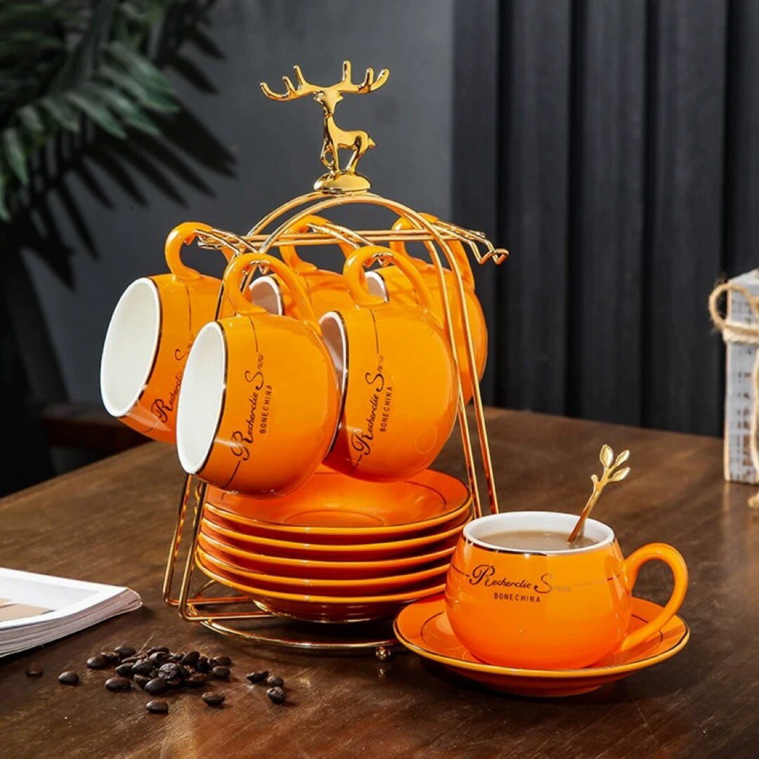 高級感 ティー・コーヒーカップセット カップ＆ソーサー6客 陶磁器 ティーセット