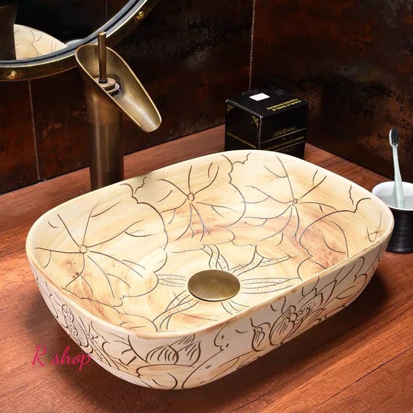 高級 置き型 洗面ボウルセット 手洗い器 デザイン 陶磁器 手洗い鉢 洗面台 蛇口 排...
