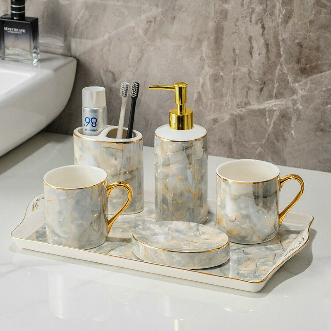 樂天商城 - 高級 サニタリー6点セット ディスペンサー 歯ブラシスタンド バス用品 洗面所用品