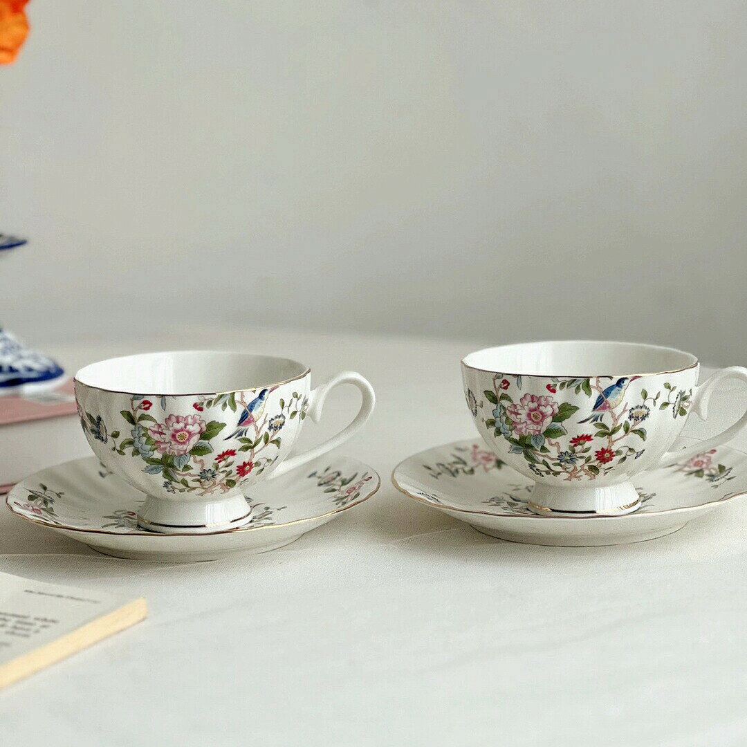Other - 花柄 ティー・コーヒーカップセット カップ＆ソーサー2客セット 陶器ティーセット