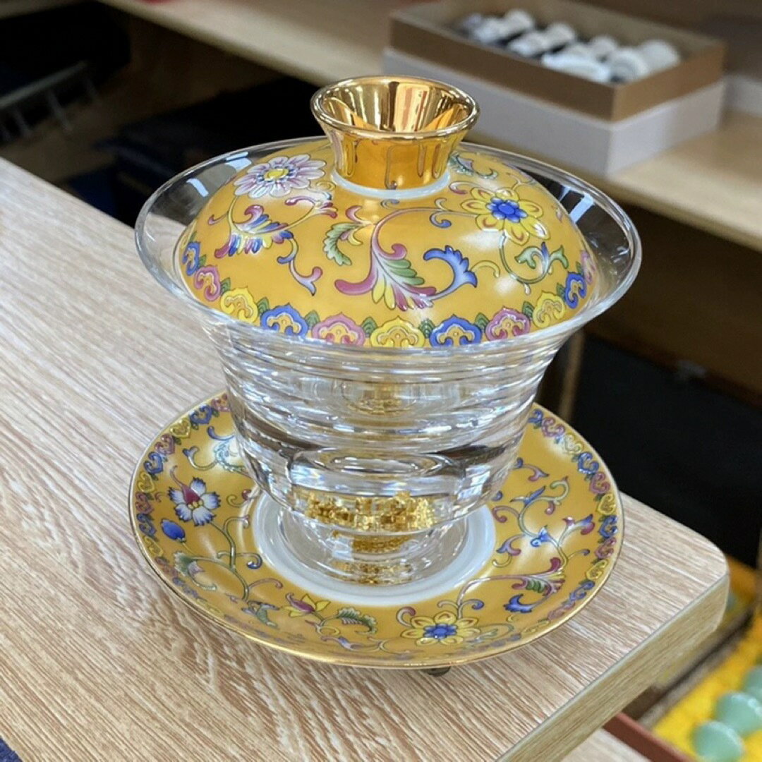 金箔入れ　茶器 ガラス蓋碗 180ml 磁器 高級 食器