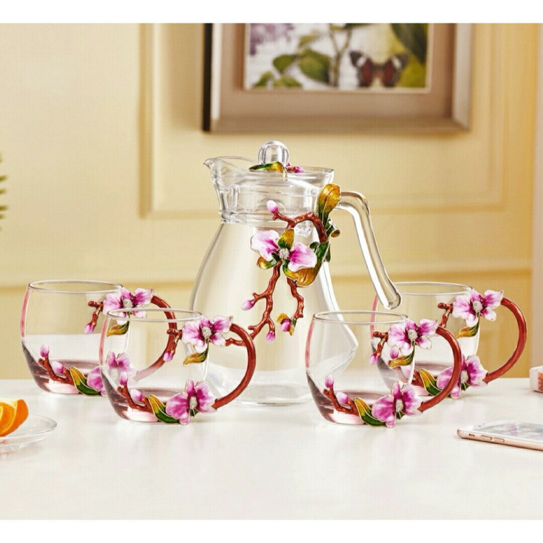 Other - 花柄 ガラス製 ティーカップ セット 食器 コーヒーカップ 豪華 カップセット 高級