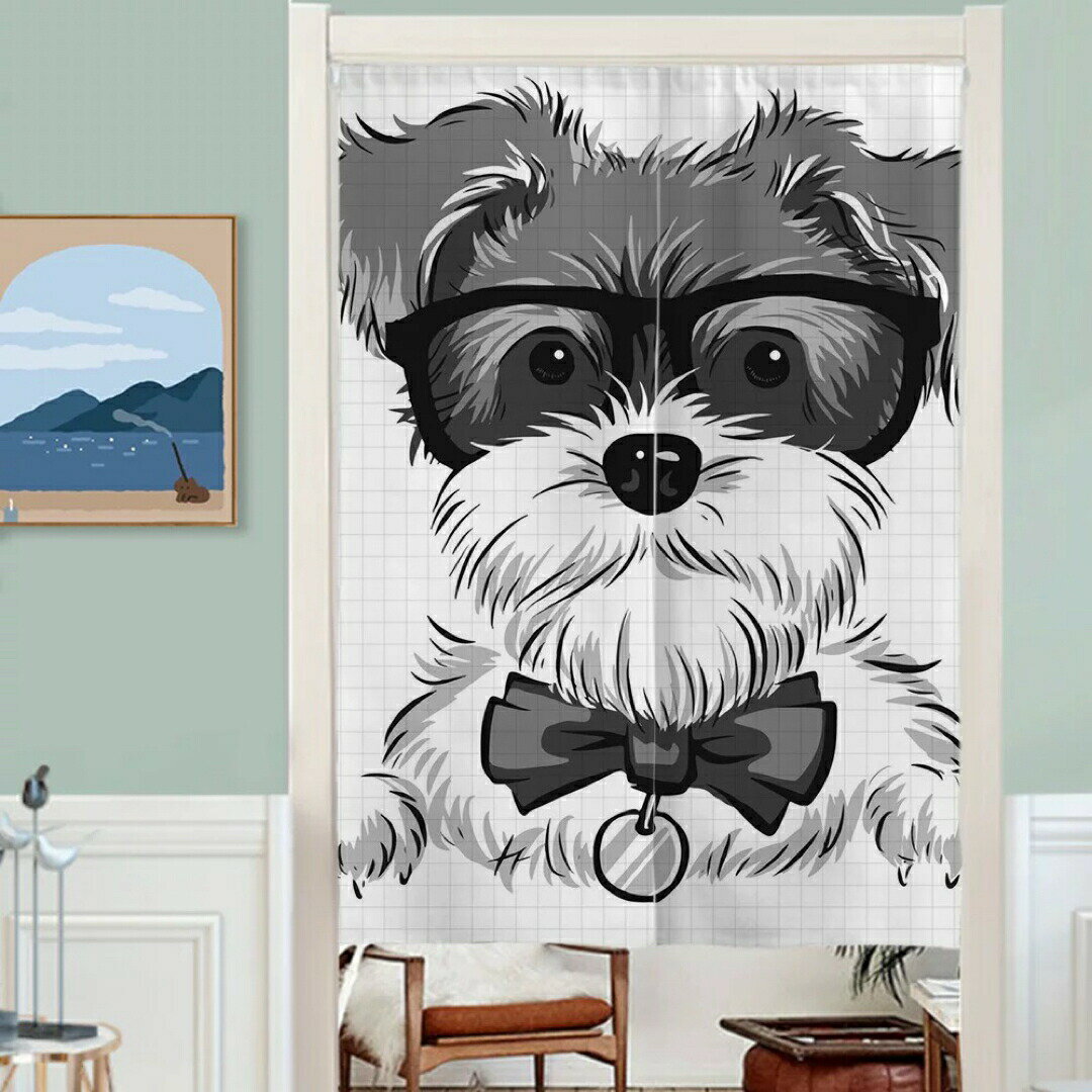 犬柄のれん シュナウザー 目隠し仕切り インテリア ドアカーテン リビング玄関用