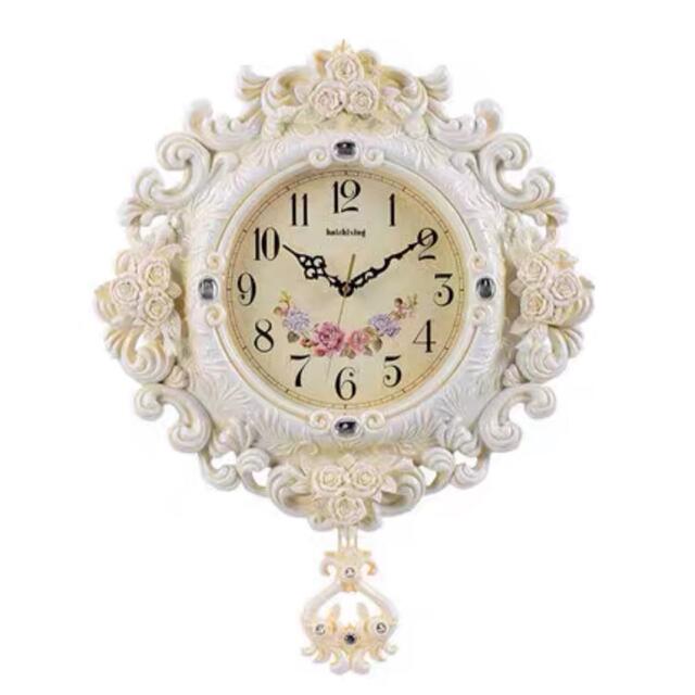 樂天商城 - 掛けクロック 壁掛け時計 かけ時計 花柄 姫系 振り子時計