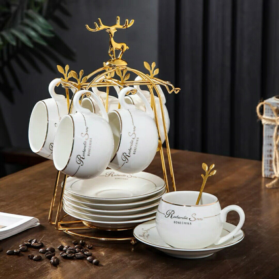 高級感 ティー・コーヒーカップセット カップ＆ソーサー6客 陶磁器ティーセット