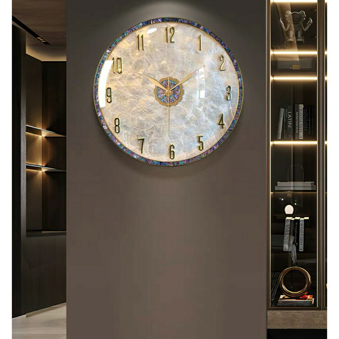 高級 壁掛け時計 かけ時計 北欧インテリア ガラス 掛け時計 貝入れ 部屋飾り