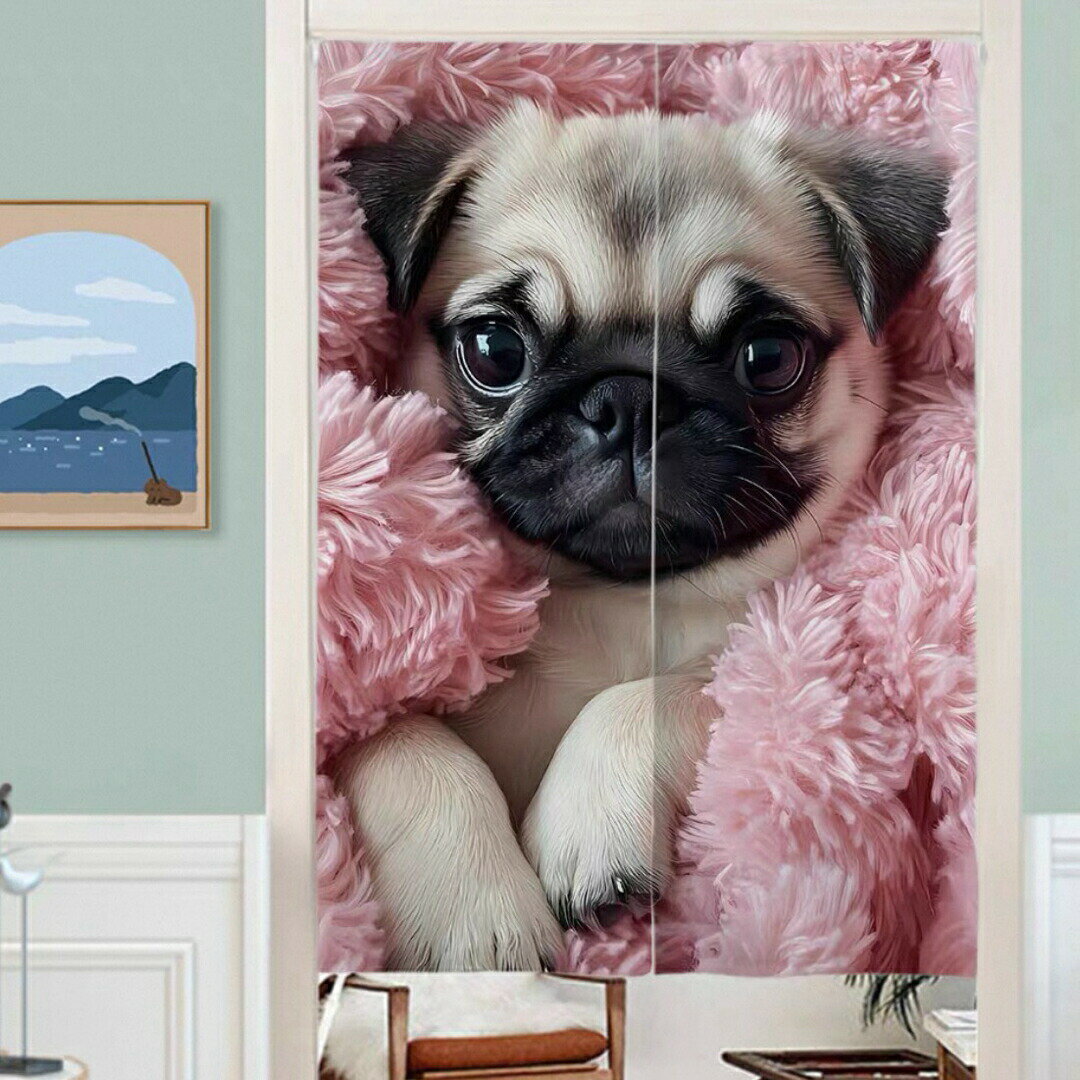 パグ のれん犬柄ロングカーテン暖簾 目隠し かわいい間仕切りインテリア 洋風