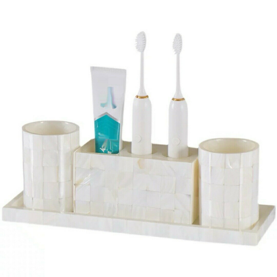 白貝バスルーム4点セット洗面所収納 高級感 歯ブラシスタンド コップセット