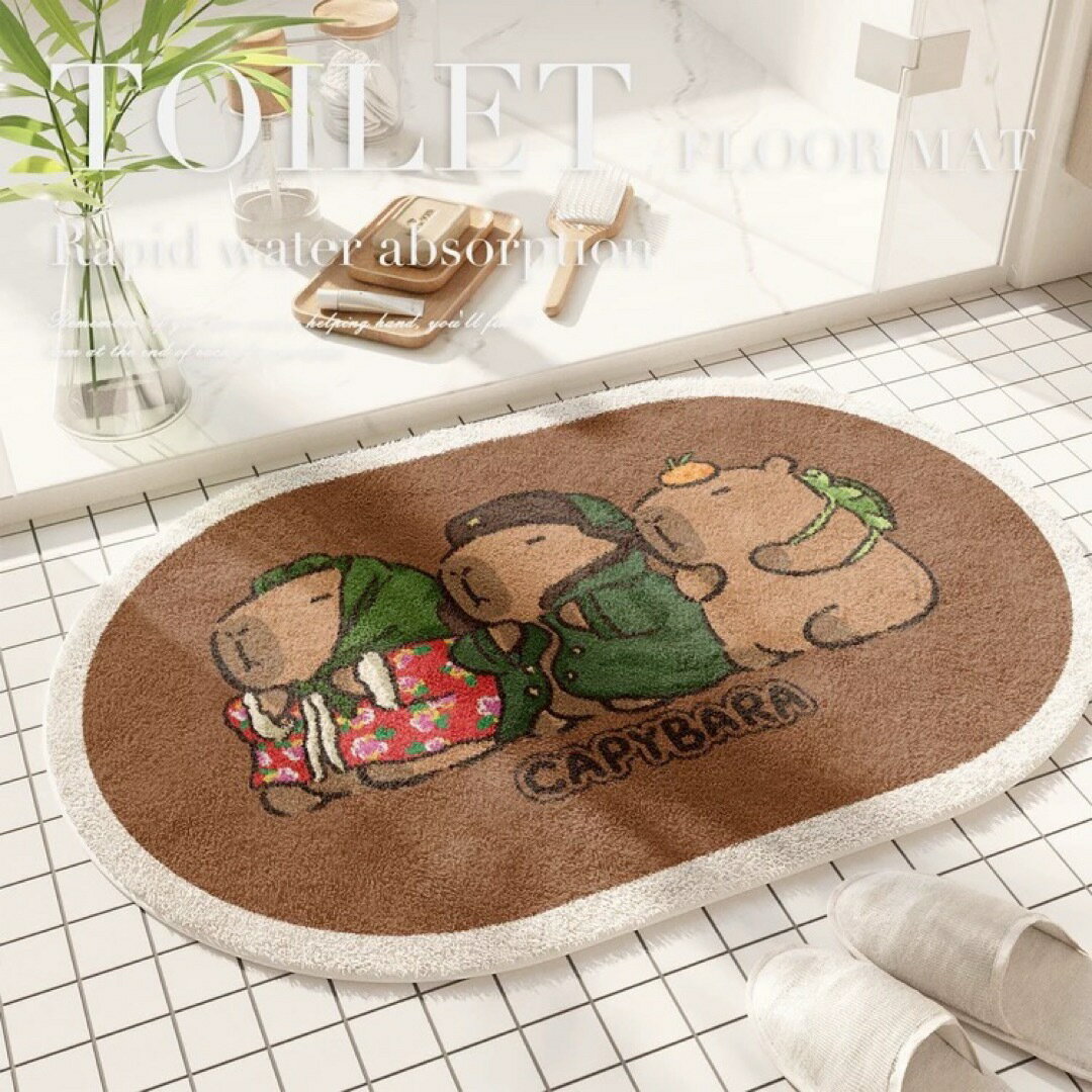 A064742バスマット カピバラ 動物柄 室内マット滑り止め吸水 洗面所マット玄関マット