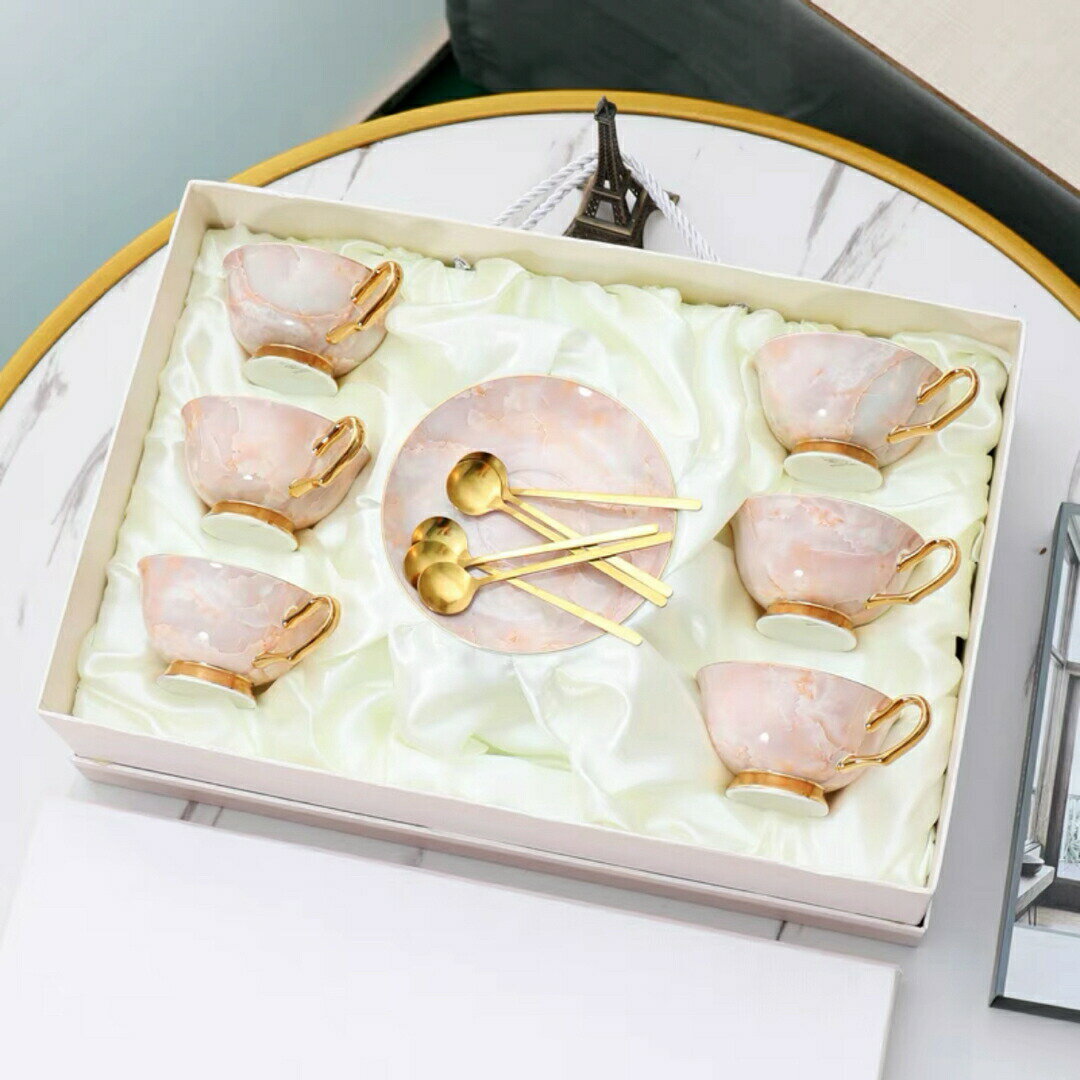 西洋調ティーカップ セット 陶器 高級感 カップ＆ソーサー 6客コーヒーカップ