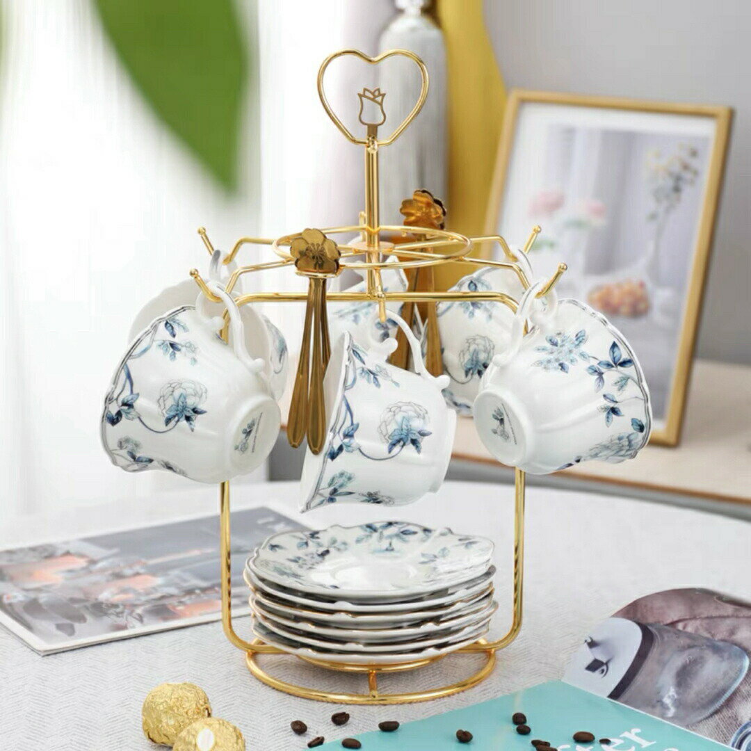 Other - 西洋調ティーカップセット 花柄陶器 高級感 カップ＆ソーサー 6客コーヒーカップ