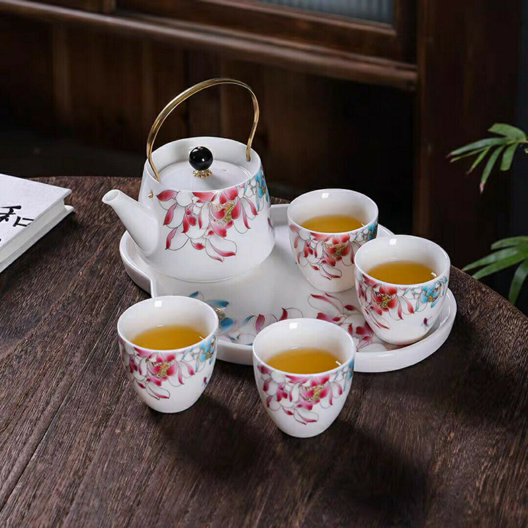 4客茶器揃 湯呑 急須 ポット 茶器セット ティーセット 食器 和風 花柄