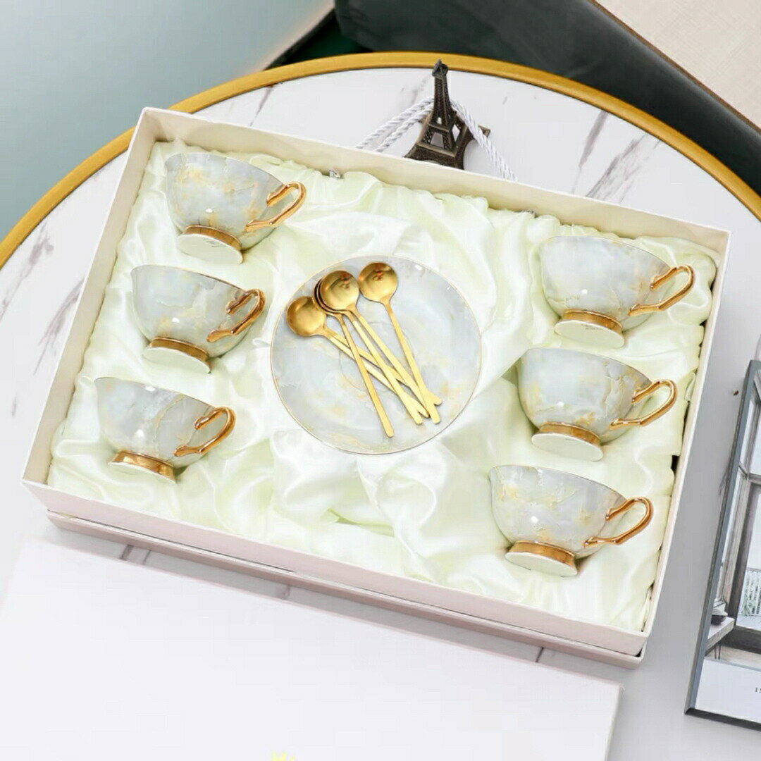 西洋調ティーカップ セット 陶器 高級感 カップ＆ソーサー 6客コーヒーカップ