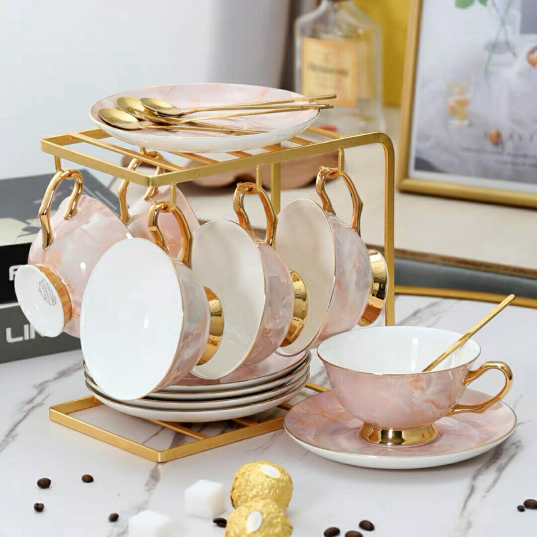 樂天商城 - 西洋調ティーカップ セット 陶器 高級感 カップ＆ソーサー 6客コーヒーカップ