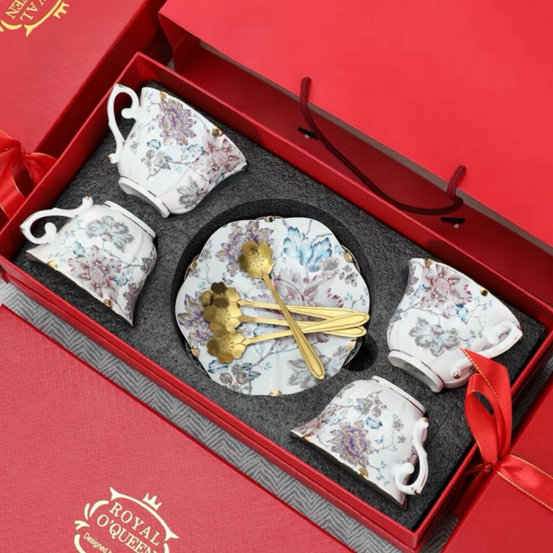 樂天商城 - 花柄ティー・コーヒーカップセット カップ＆ソーサー4客セット 陶磁器ティーセット