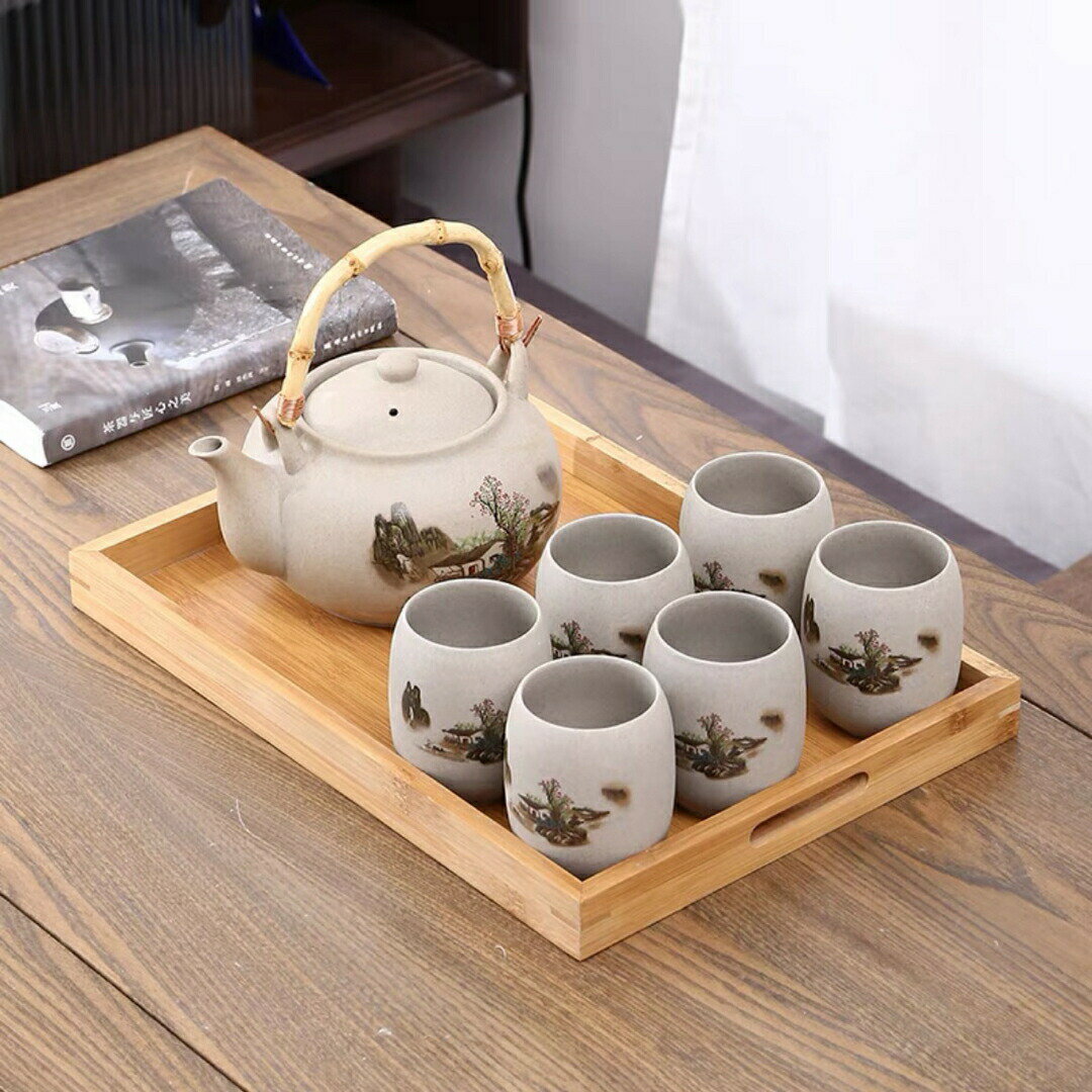 6客茶器揃 湯呑 急須ポット ．茶器セット ティーセット トレー付き