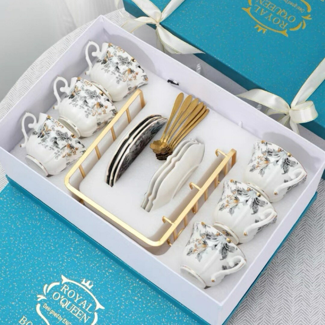 西洋調ティーカップセット 花柄陶器 高級感 カップ＆ソーサー 6客コーヒーカップ