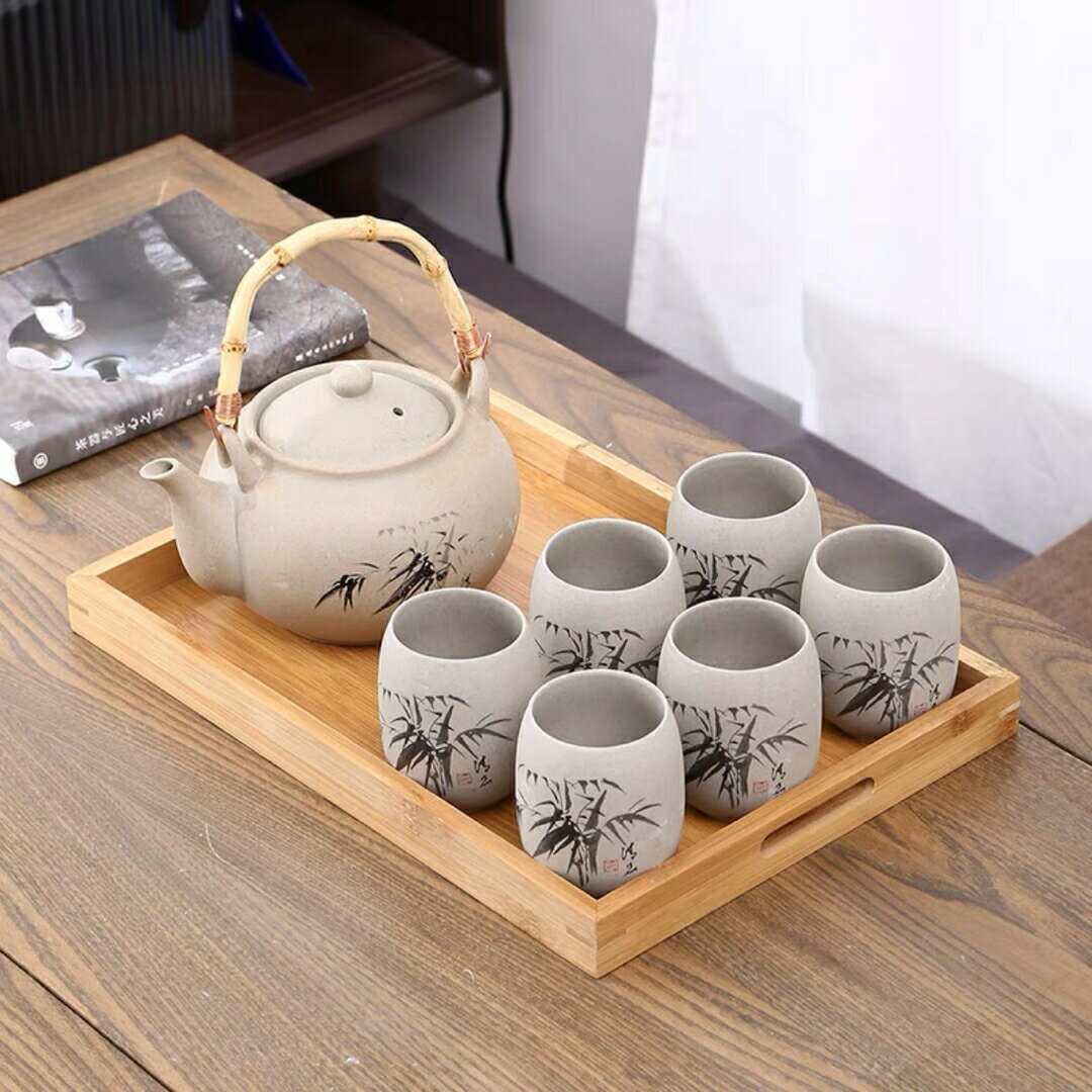 6客茶器揃 湯呑 急須ポット ．茶器セット ティーセット トレー付き