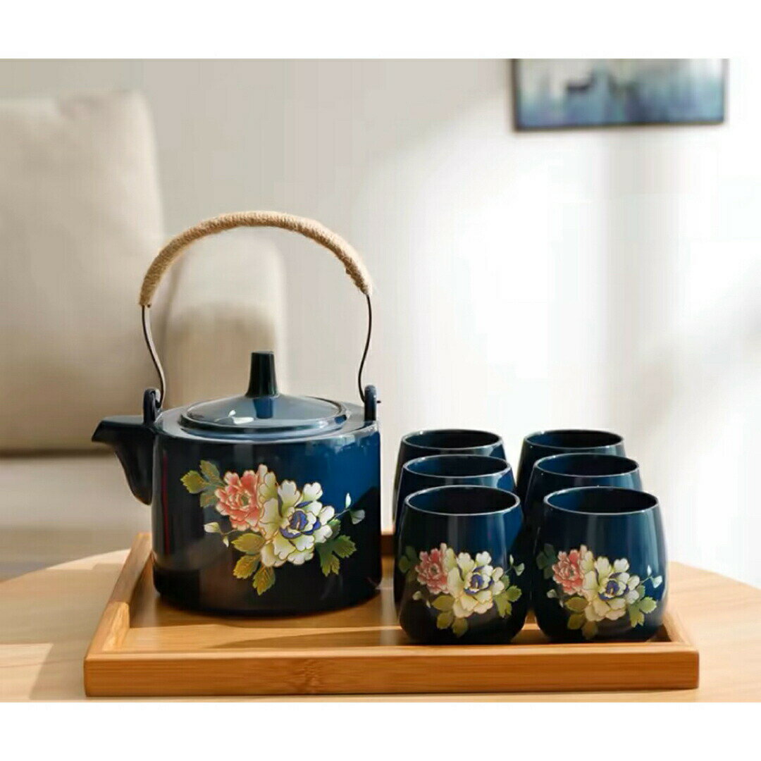 6客茶器揃 湯呑 急須ポット ．茶器セット ティーセット トレー付き
