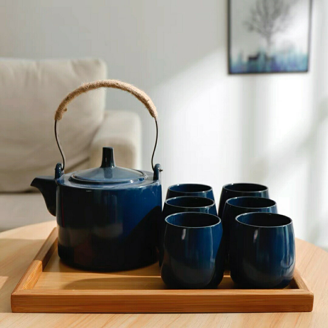 6客茶器揃 湯呑 急須ポット ．茶器セット ティーセット トレー付き