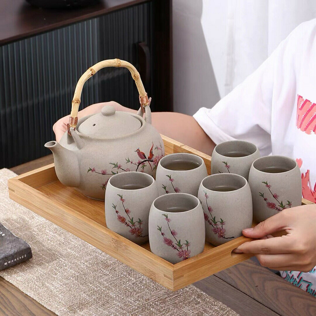6客茶器揃 湯呑 急須ポット ．茶器セット ティーセット トレー付き
