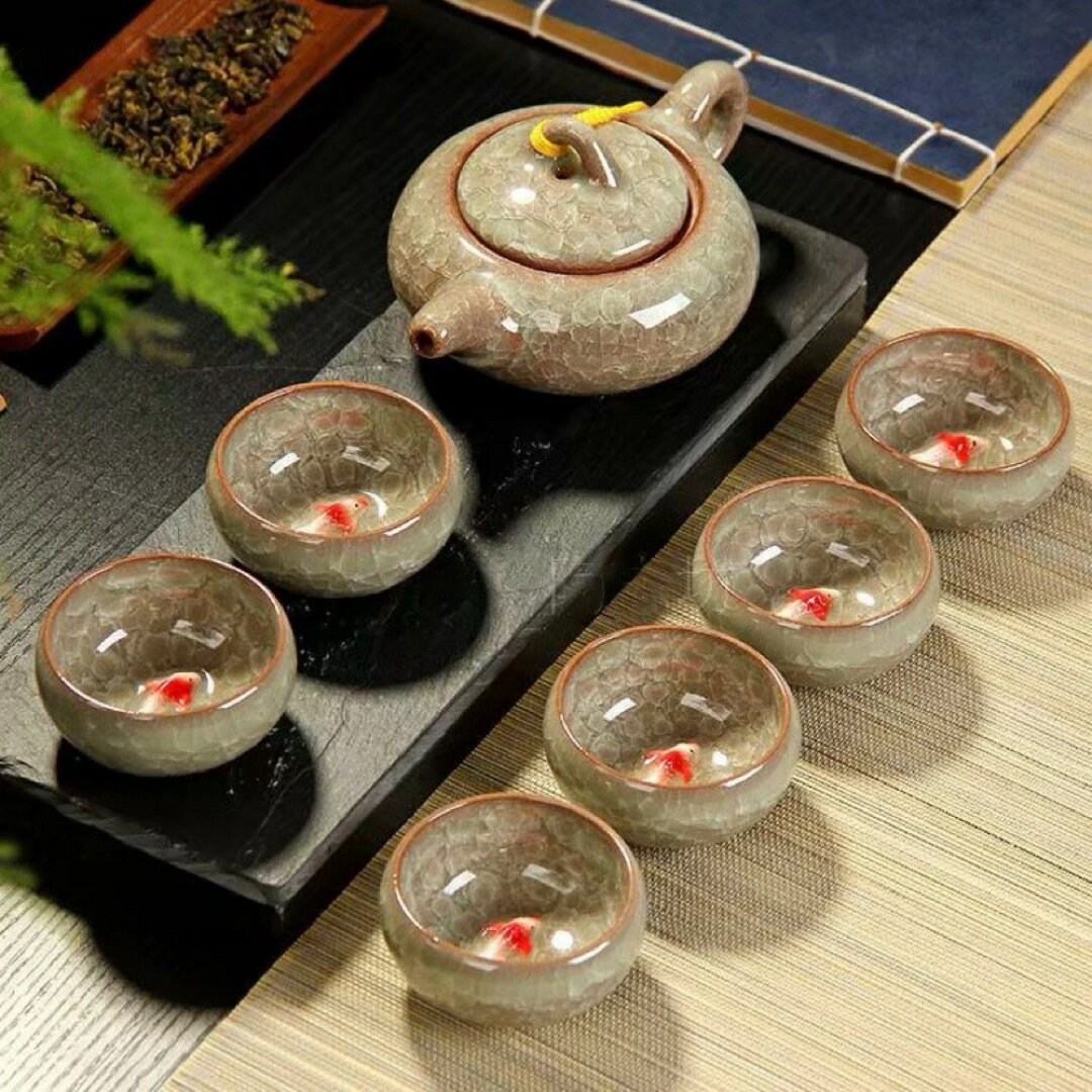 Other - 6客茶器揃 茶器セット お茶 陶器 湯呑み 急須茶器セット 立体金魚型