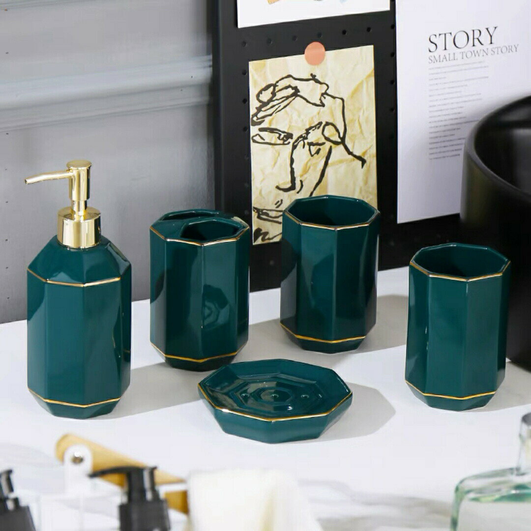 樂天商城 - 高級感サニタリー5点セットディスペンサー 歯ブラシスタンド 洗面所用品