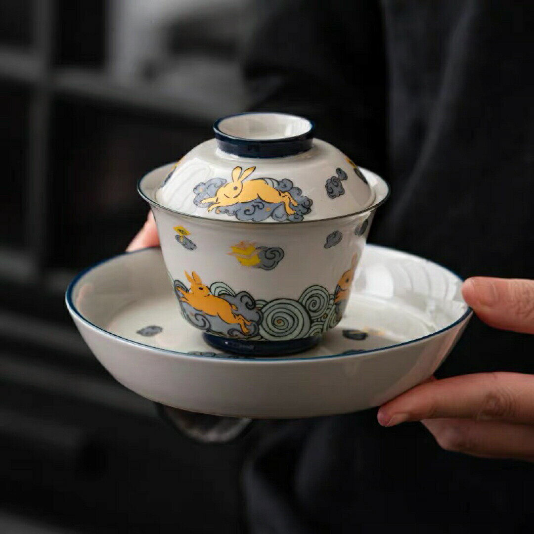 蓋碗 茶杯セット おしゃれ うさぎ 耐熱磁陶器製の中国茶器 1客
