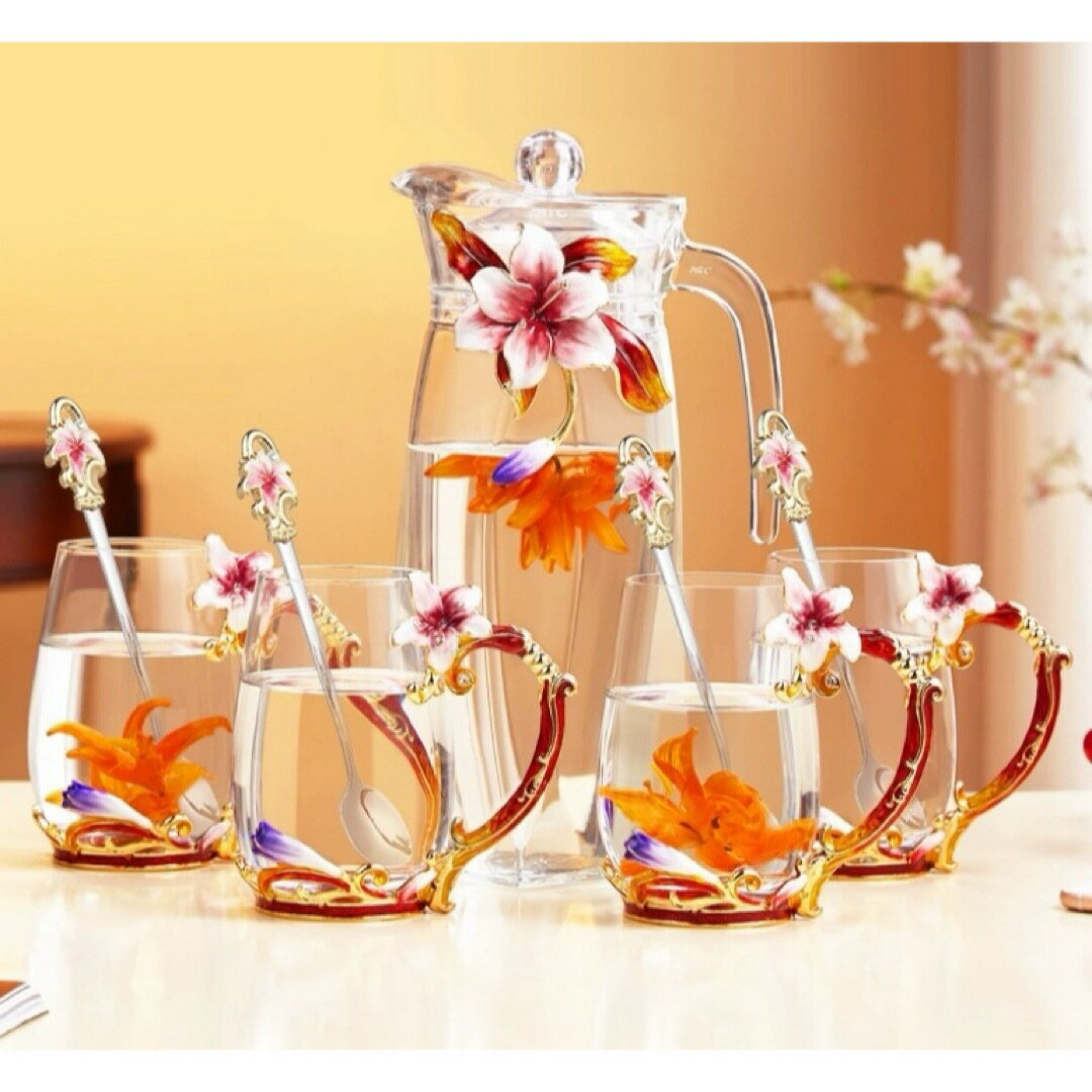 Other - 花柄ガラス製 ティーカップ セット 食器 コーヒーカップ 豪華カップセット 高級