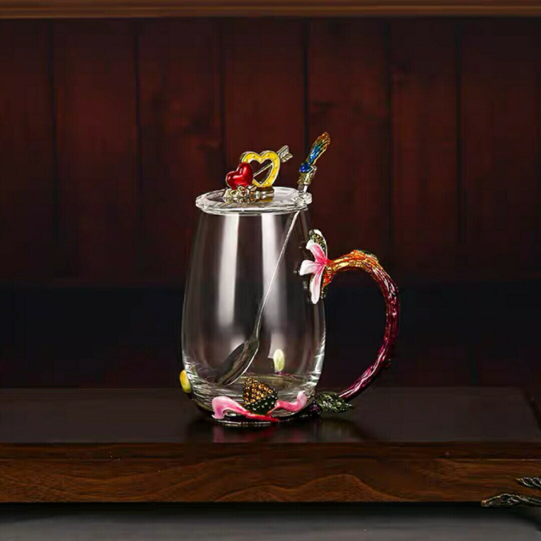 樂天商城 - ガラス製ティー・コーヒーカップセット ~カップ3点セット 花柄 上品琺瑯彩カップ