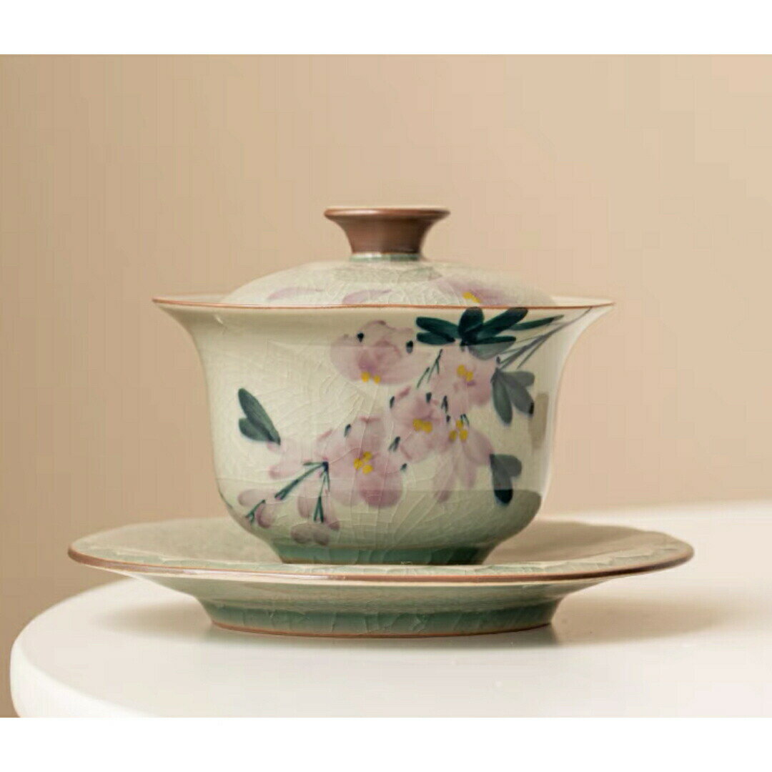 蓋碗 茶杯セット おしゃれ 花柄 耐熱磁陶器製の中国茶器 1客
