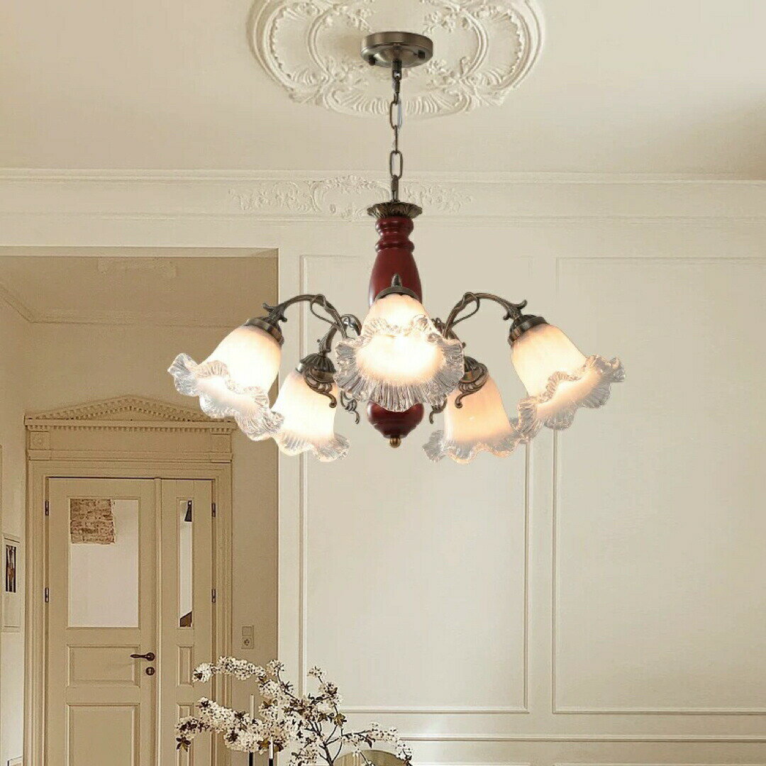 Orchid Lamps - 天井照明ハンドペイントシーリングシャンデリア 5灯 電源直結タイプ