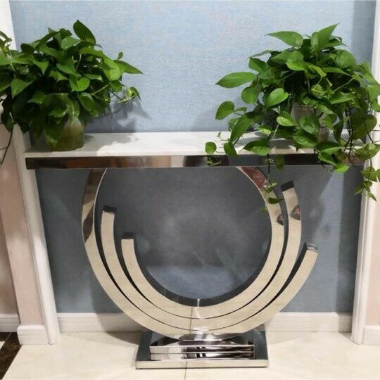 高級ステンレス鋼土台 人造大理石サイドテーブル ．コンソールテーブル 玄関テーブル 花台 電話台 幅100cm