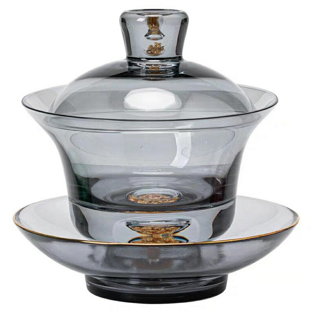 高級 蓋碗 茶杯セット 金箔入れ おしゃれ 耐熱ガラス製の中国茶器 1客