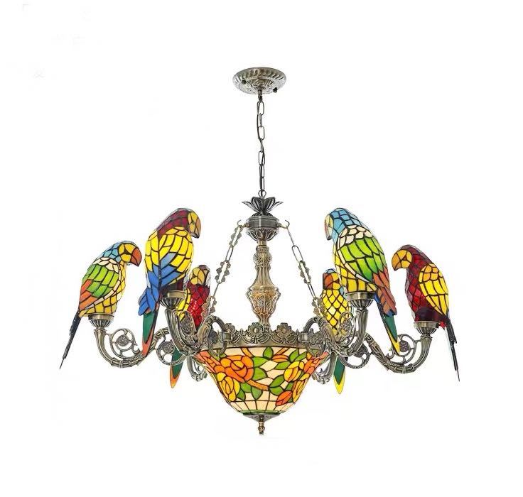 ステンドグラス．ペンダントライト豪華天井照明ステンドグラスランプ ガラス工芸品 電源直結タイプ