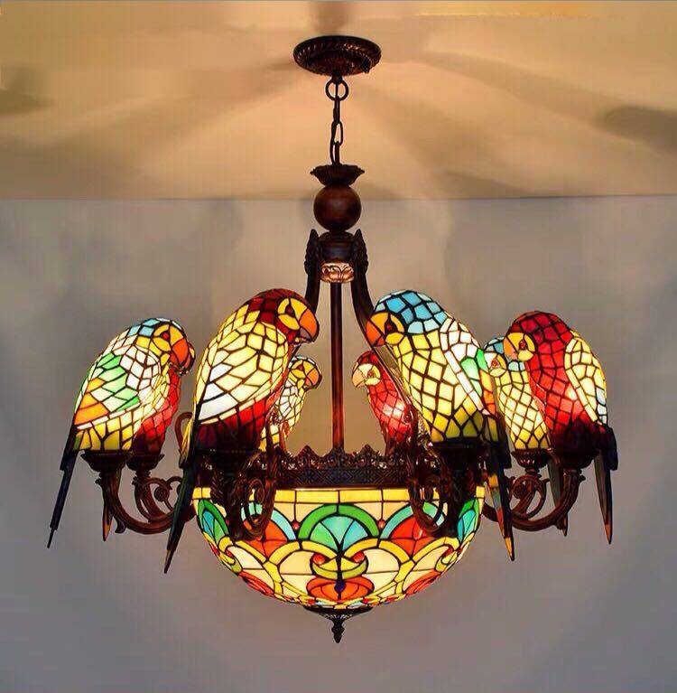 ステンドグラス．ペンダントライト豪華天井照明ステンドグラスランプ ガラス工芸品 電源直結タイプ