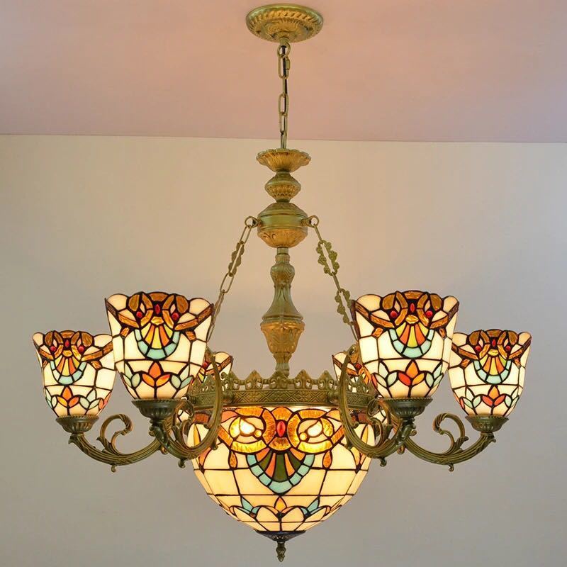 ステンドグラス．ペンダントライト豪華天井照明ステンドグラスランプ ガラス工芸品