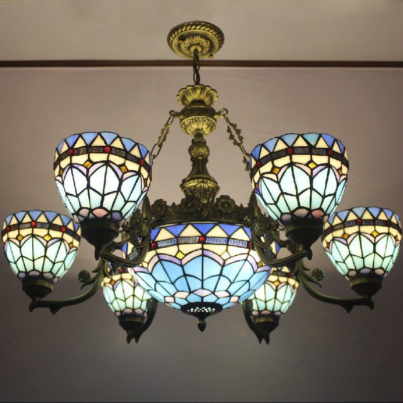 ステンドグラス　ペンダントライト 豪華天井照明ステンドグラスランプ ガラス工芸品 電源直結タイプ